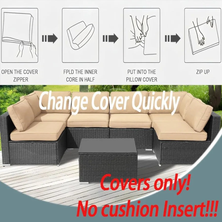 14Pcs Outdoor Cushion Replacement Washable Slipcovers with Zipper for 6Seaters Sofa Patio Set Seat and Back Covers Only in Beig