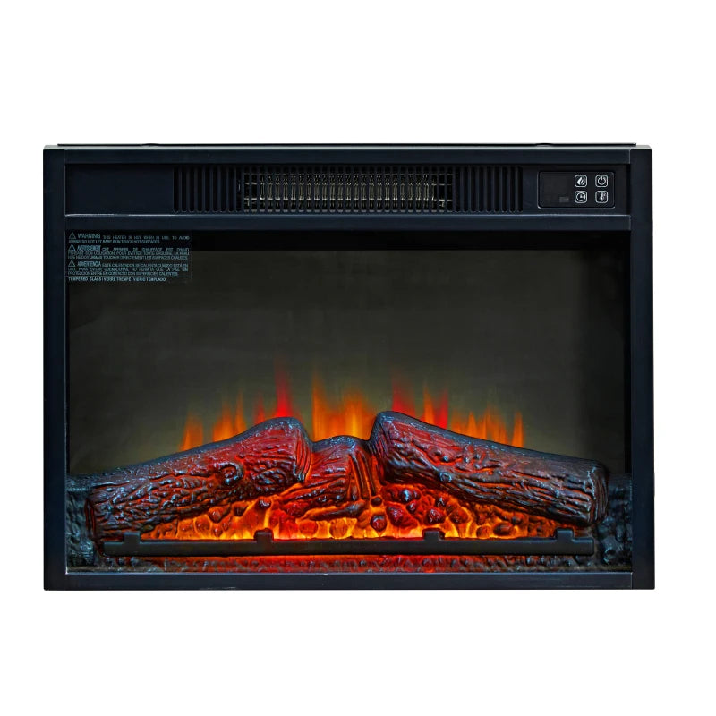 23" Fireplace 3 Dinfrared Black Fireplace Electric Insert Heater With IR Remote Control Glass View Adjustable Realistic Logs