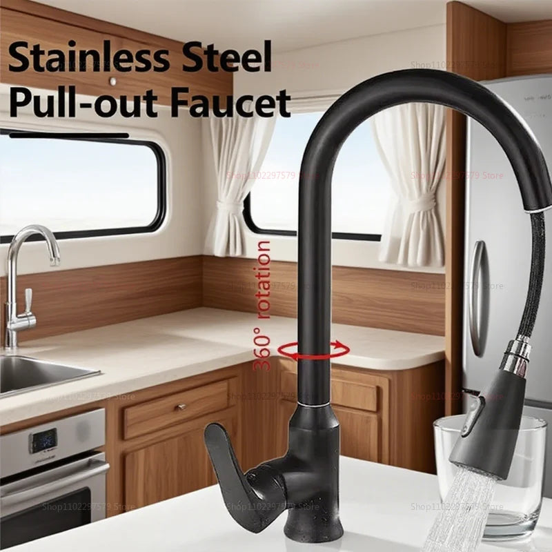 Stainless Steel Kitchen Faucet Single Hole Sprayer 360 Swivel Sink Mixer Faucet with Flow Spray Head for Cooking and Cleaning