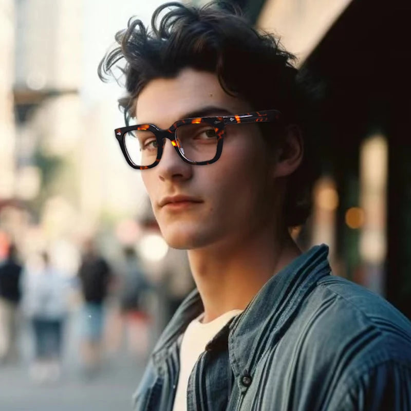 Handmade Acetate Glasses Frame Men Vintage Square Ultra Light Rivet Eyeglasses Frame Women Retro Luxury Brand Designer Eyewear