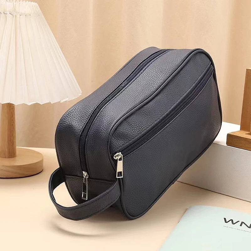 Men Business Travel Bag Zipper Makeup Bags PU Leather Travel Toiletry Bag Large Capacity Cosmetics Organizer Storage Pouch
