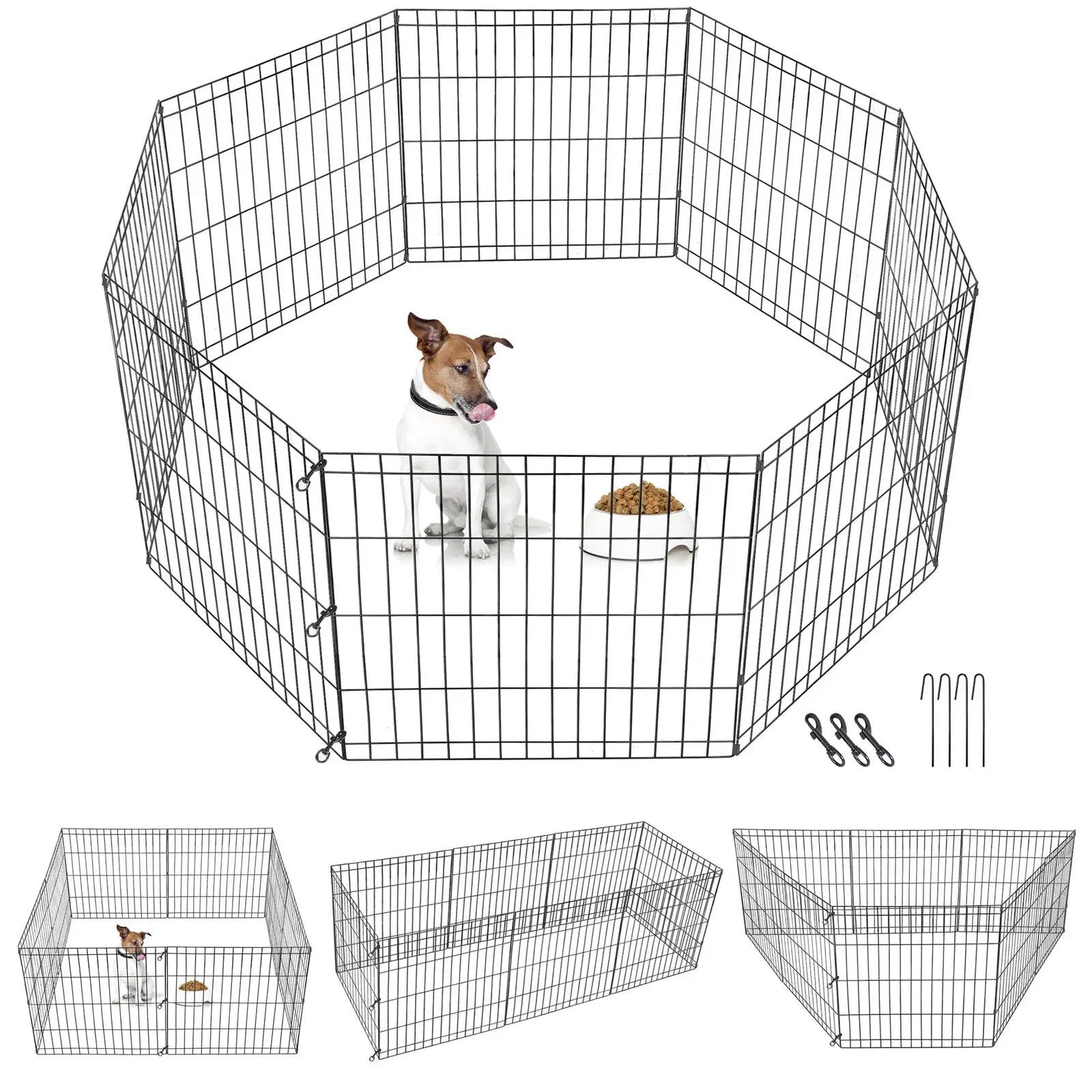 24" Tall 8 Panels Metal Dog Playpen Large Crate Fence Pet Play Pen Exercise Cage