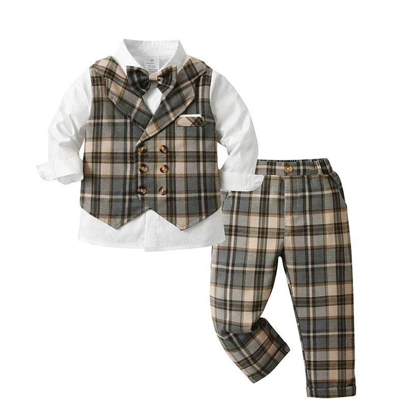 Baby Boy Clothes Sets Formal Suit Boys Long Sleeve Shirt Vest Trousers 3Pcs Sets Children Gentleman Birthday Party Clothing 1-6Y