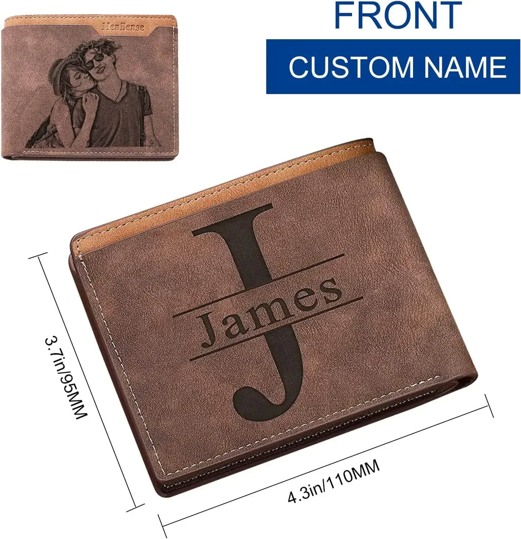 Men's Engraved Photo Wallets Custom Picture & Text Wallet Personalized Birthday Christmas Father's Day Gifts for Him Husband
