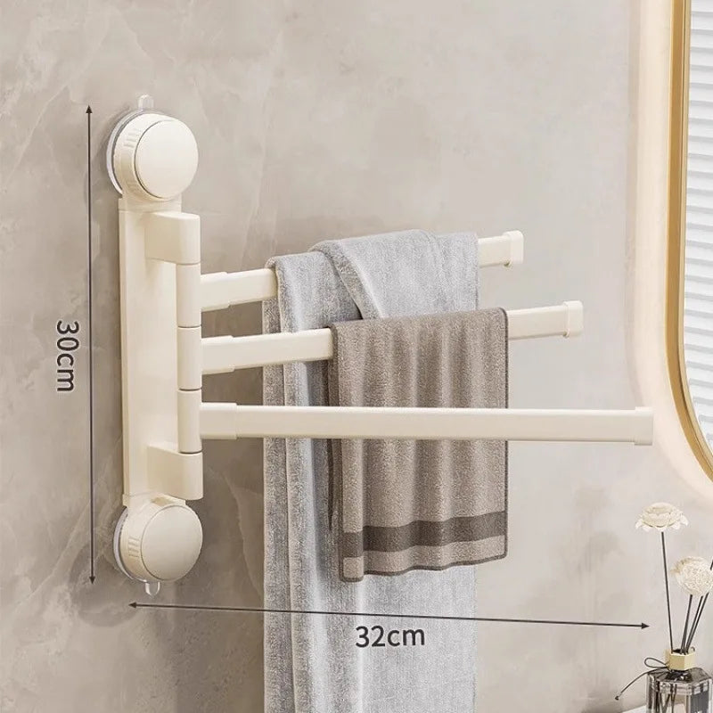 Suction cup no-punch bathroom rotating towel rack bathroom multi-rod drying rack towel bar on wall
