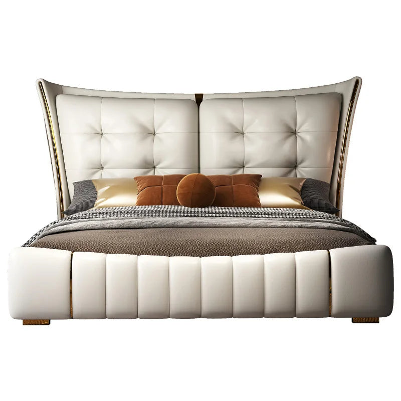 Light Luxury Leather King/Queen Bed Modern Soft Package Bed and Bedside Table for Bedroom Wedding Bed Solid Wood Bed Frame