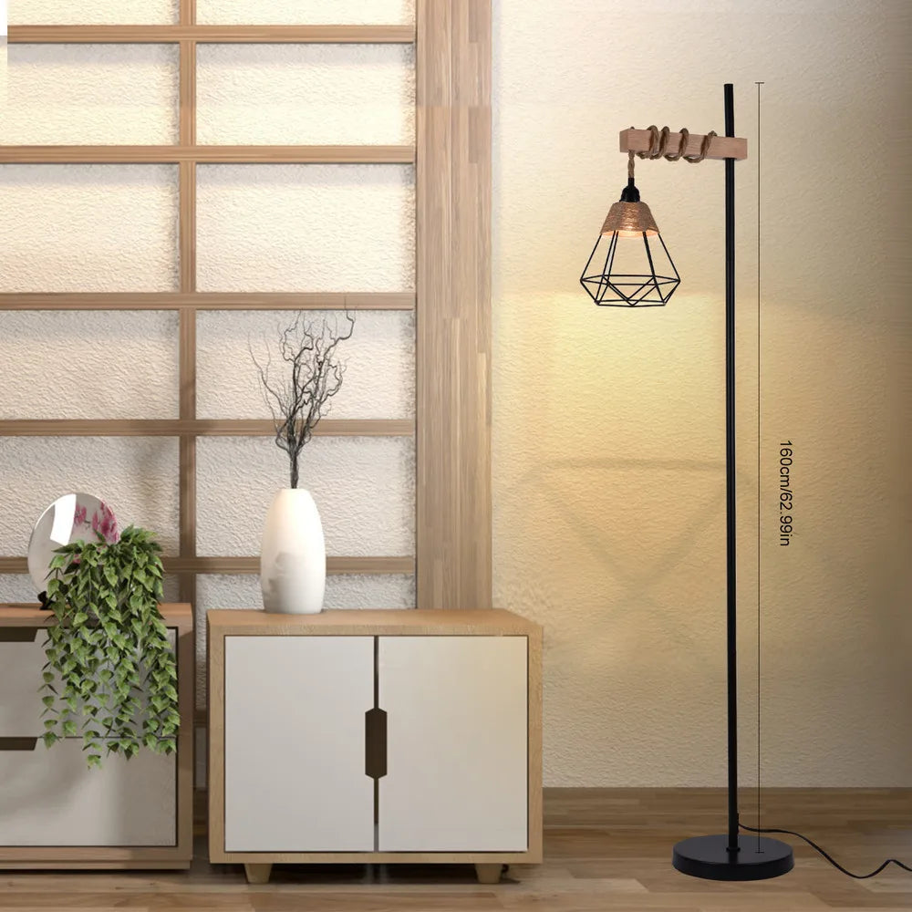 Bymaocar 110V Retro Smart Floor Lamp Durable Tall Standing Lamp Adjustable Height with Rattan Lampshade & Extended Power Cord