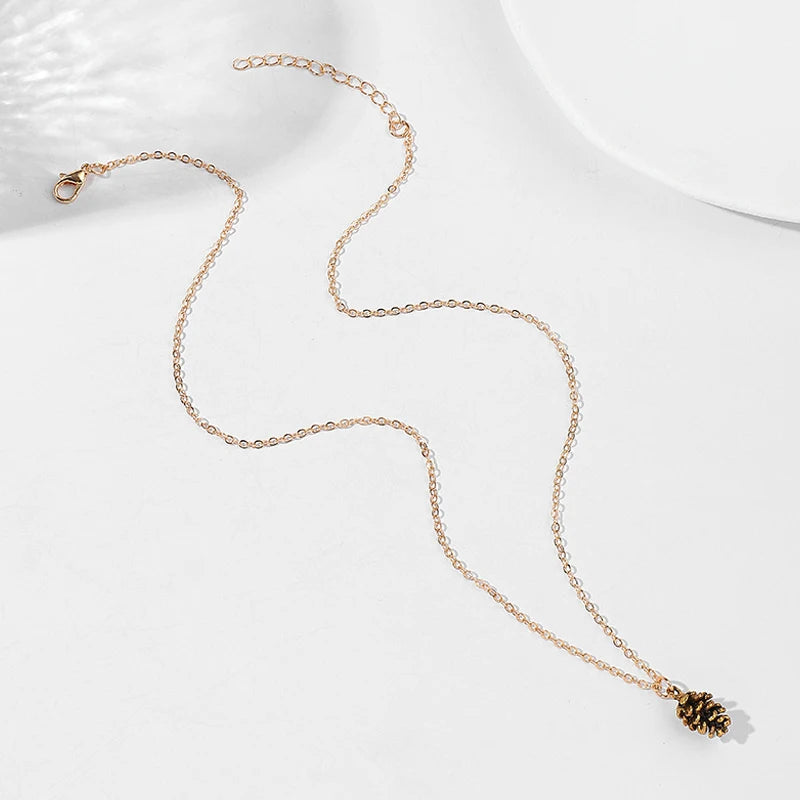 Simple Fashion Vintage Earrings Necklace For Women Pine Nut Plant Specimen Ear Stud Necklace Pinecone Earrings Necklace Jewelry
