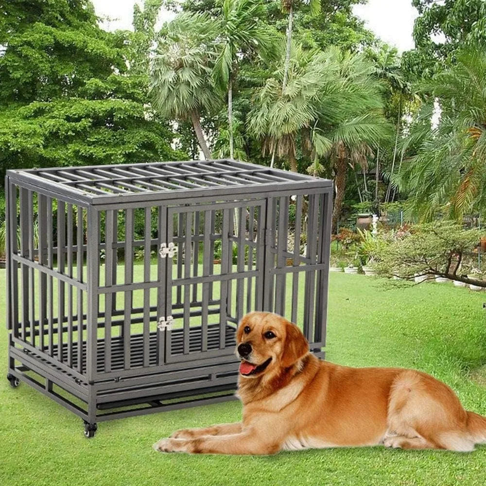 38 Inch Heavy Duty Dog Cage Metal Kennel and Crate for Large Dogs,Easy to Assemble Pet Playpen with Four Wheels,Black … …