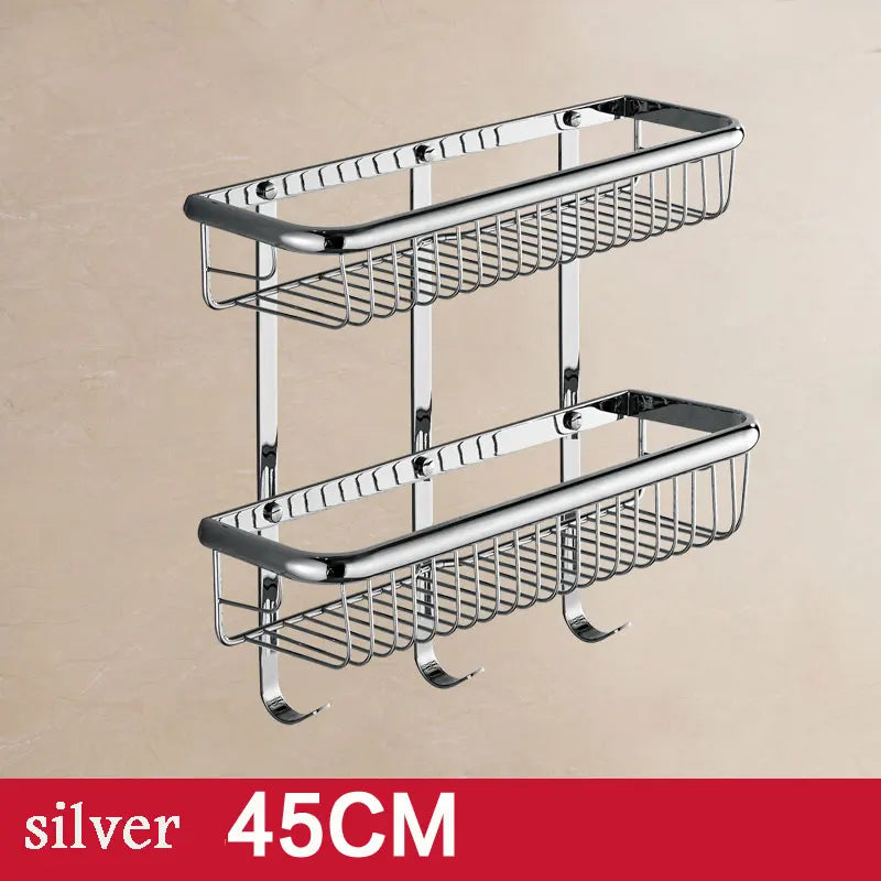 BAKALA Brass Bathroom Shelves With Robe Hook 2-Tier Bathroom Storage Basket Wall Mount Bathroom Shelf BR-6