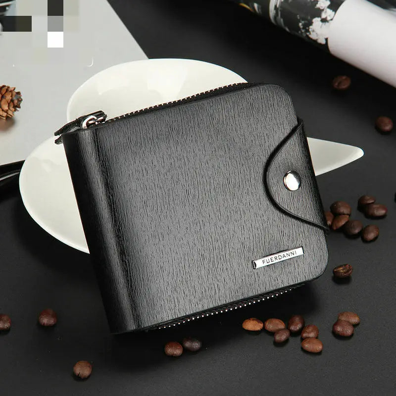 Horizontal Short PU Leather Wallet For Men With Zipper Money Bag Hasp Purse Credit Card Holder With ID Window