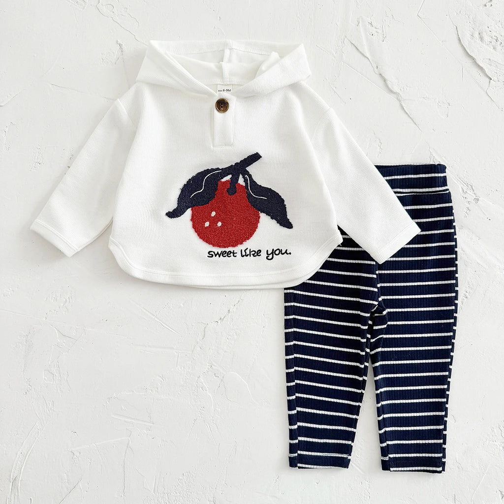 New Baby Boy Clothes 2Pcs Autumn Winter Hooded Long Sleeve Top Pants Cartoon Fruits Toddler Outfit Kids Newborn Clothing Sets