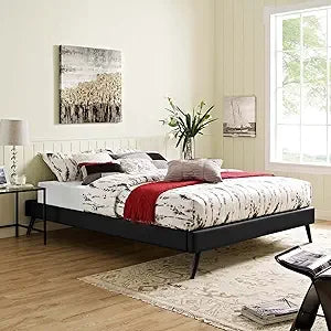 Modway Loryn Faux Leather Queen Platform Bed Frame with Wood Slat Support in White