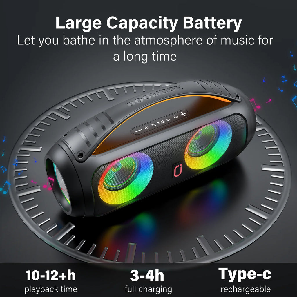 Portable Bluetooth Wireless Speaker, Loud Boombox Speaker with Subwoofer, Powerful Deep Bass Stereo Sound, IP65 Waterproof
