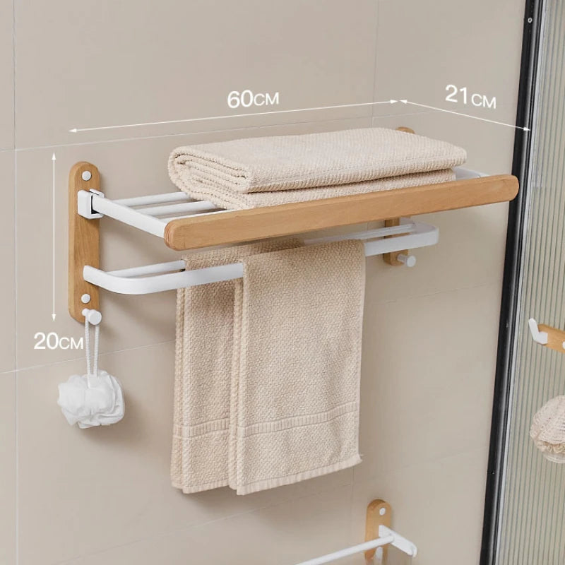 Beech towel rack no punch bathroom shelf toilet wall mounted washroom storage organizer bath towel holder bathroom accessories