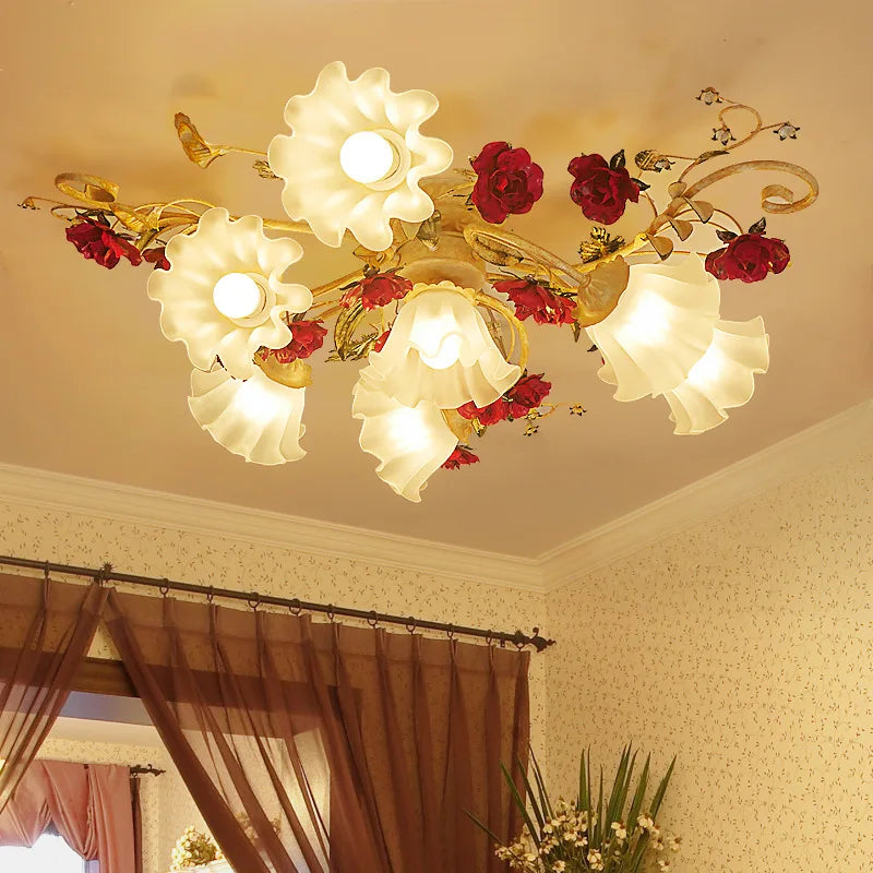 Creative romantic flower ceiling decorative chandelier pastoral retro LED ceiling lights Living room Bedroom Nordic ceiling lamp