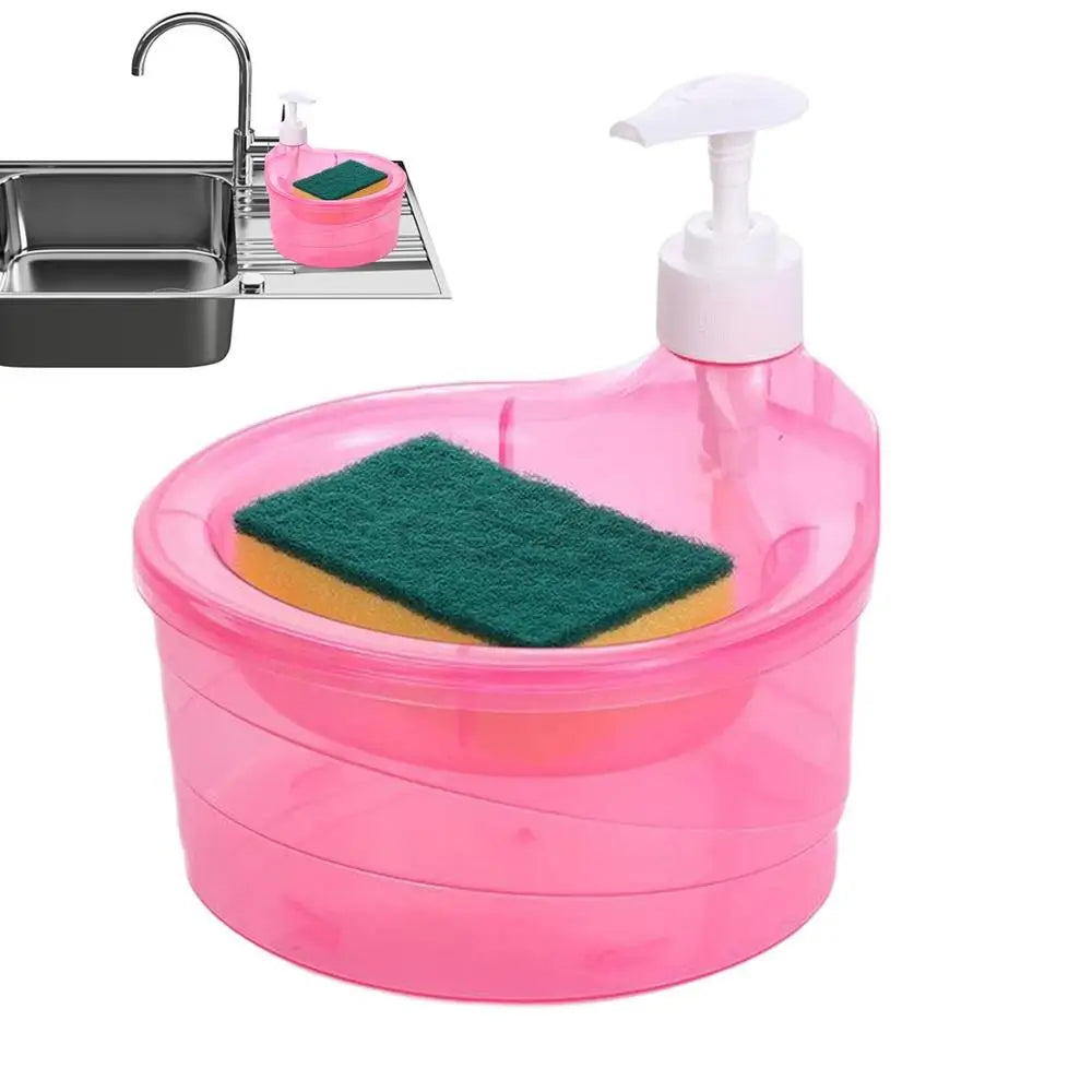 1000ml Soap Dispenser and Scrubber Holder Multi-functional Cafe Dishwashing Container Manual Sink Dish Washing Soap Dispenser