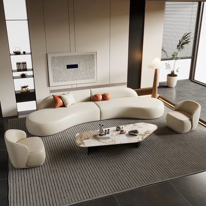 Italian light luxury cat scratching leather curved sofa small apartment modern simple living room high-end minimalist sofa