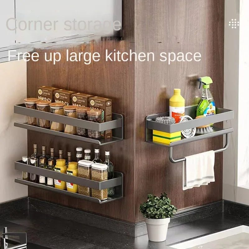 Gun gray kitchen storage rack seasoning rack free storage can wall mounted multifunctional seasoning rack