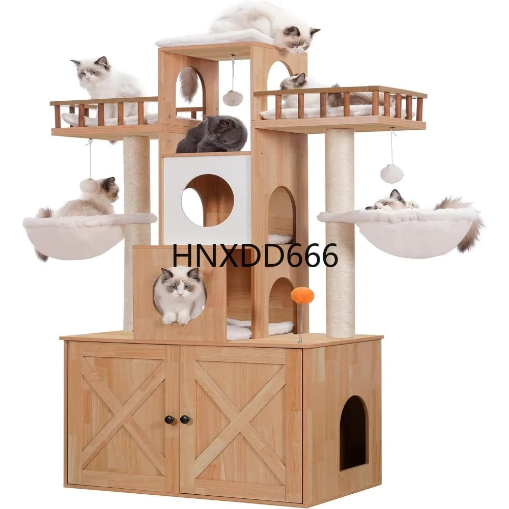 Cat Tree with Litter Box Enclosure for Indoor Big Cat,