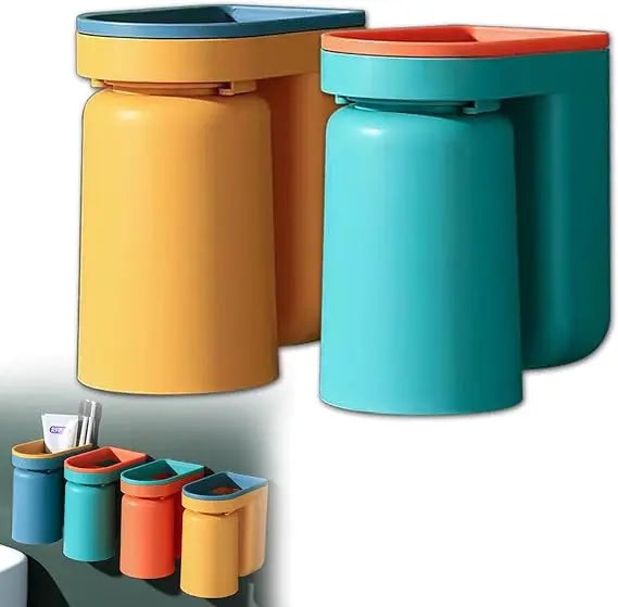 Toothbrush Holder Wall Mounted with Cup,2-in-1 Toothbrush Holders & Cups Set,Inverted Design for Easy Cleaning and draining,Stic