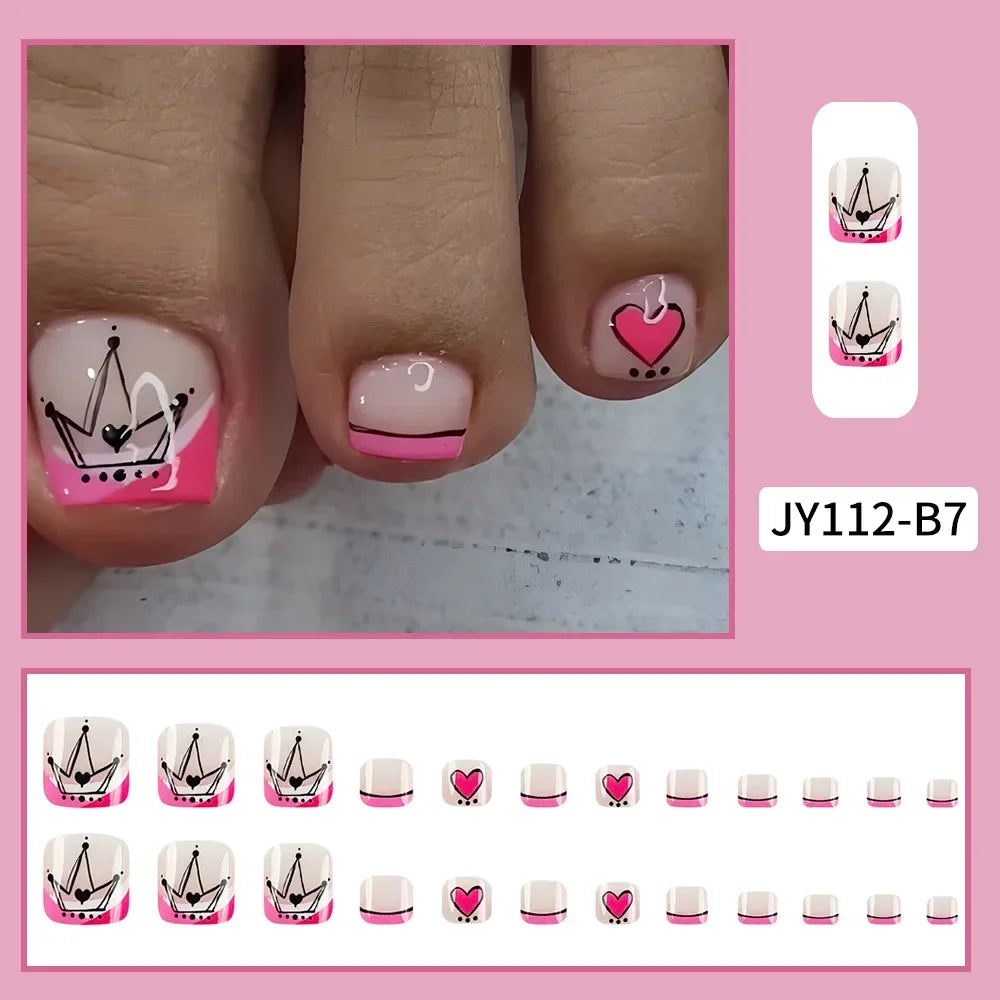 Summer Beach Toe False Nail Press on Nails 24 Pcs Fake Nails Set Shell Design Decorated Toe Nails Acrylic Stick on Toe Nail