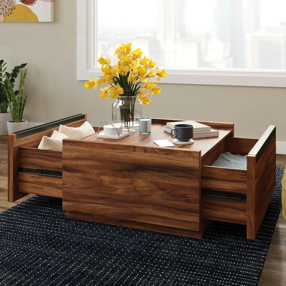 Sauder Manhattan Gate Contemporary Square Coffee Table in Blaze Acacia Finish