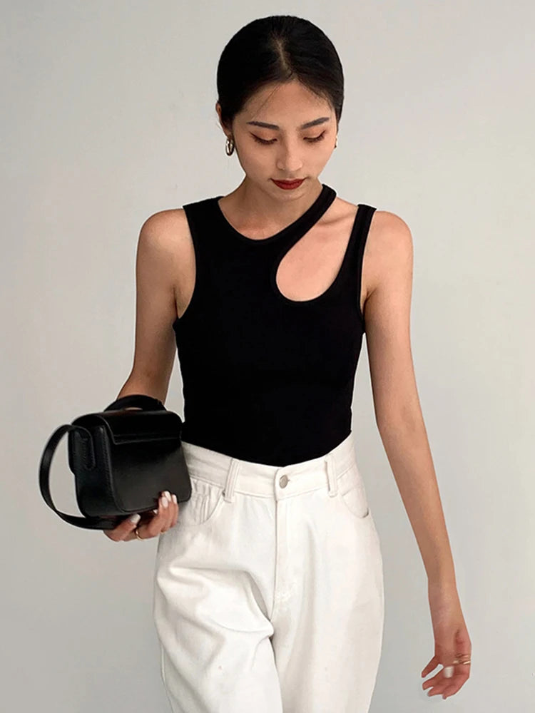 Casual white cut t shirt women round neck sleeveless korean slim t shirts women clothing 2024 summer fashion