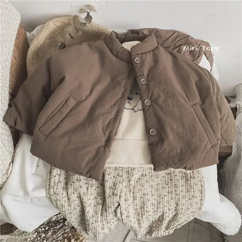 Winter Kids Jacket Thicken Cotton Warm Boys Girls Winter Coat 2024 Solid Color Children Retro Style Outwear Windproof Warm Coat