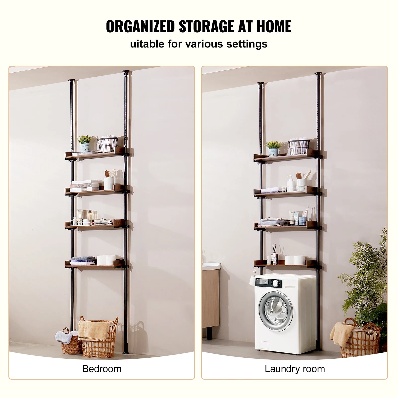 SucceBuy Over the Toilet Storage  4-Tier Adjustable Low-carbon Steel 53"-132"  Easy Assembly  for Small Rooms  Fit Most Toilets
