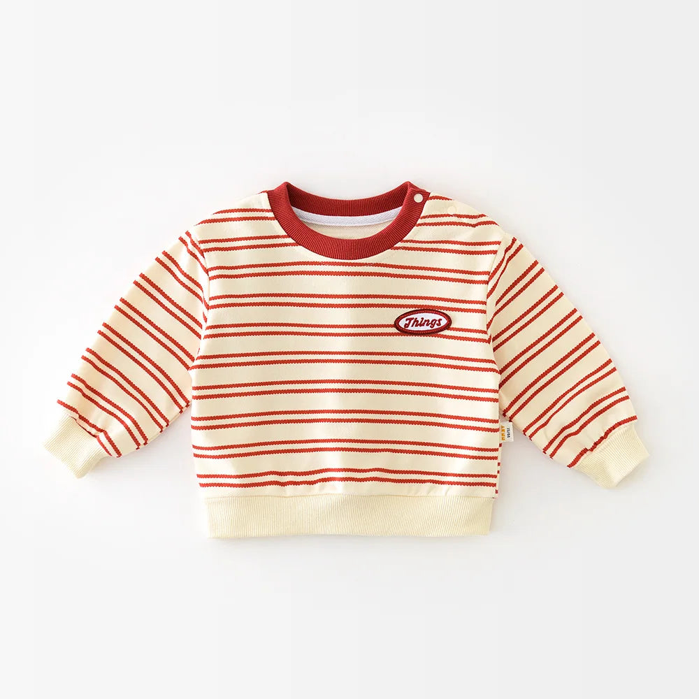 Baby Clothes 2025 Spring And Autumn Clothes New Boys And Girls Red Striped Sweater Letter Pullover Tops