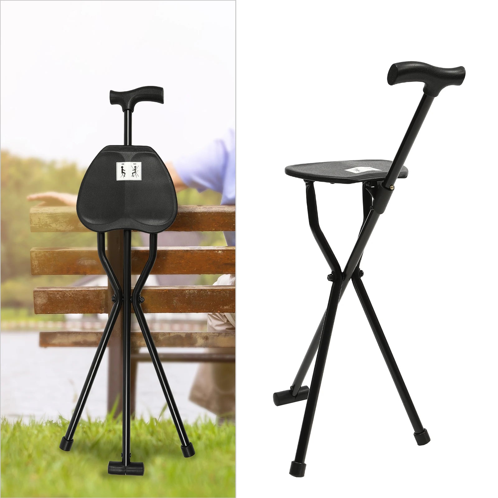 Portable Walking Pole and Tripod Chair Walking Stick, Walking Cane, Cane Chair, Folding Cane with Seat,Walking,Waiting in Line