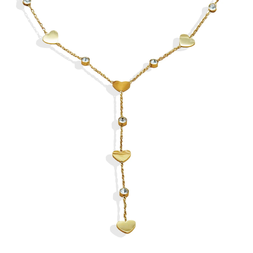 Lxalry 18K Gold-Plated Rhinestone Necklace, Recycled Steel, Simple, Hypoallergenic, Y-Shaped, Diamond-Studded Love