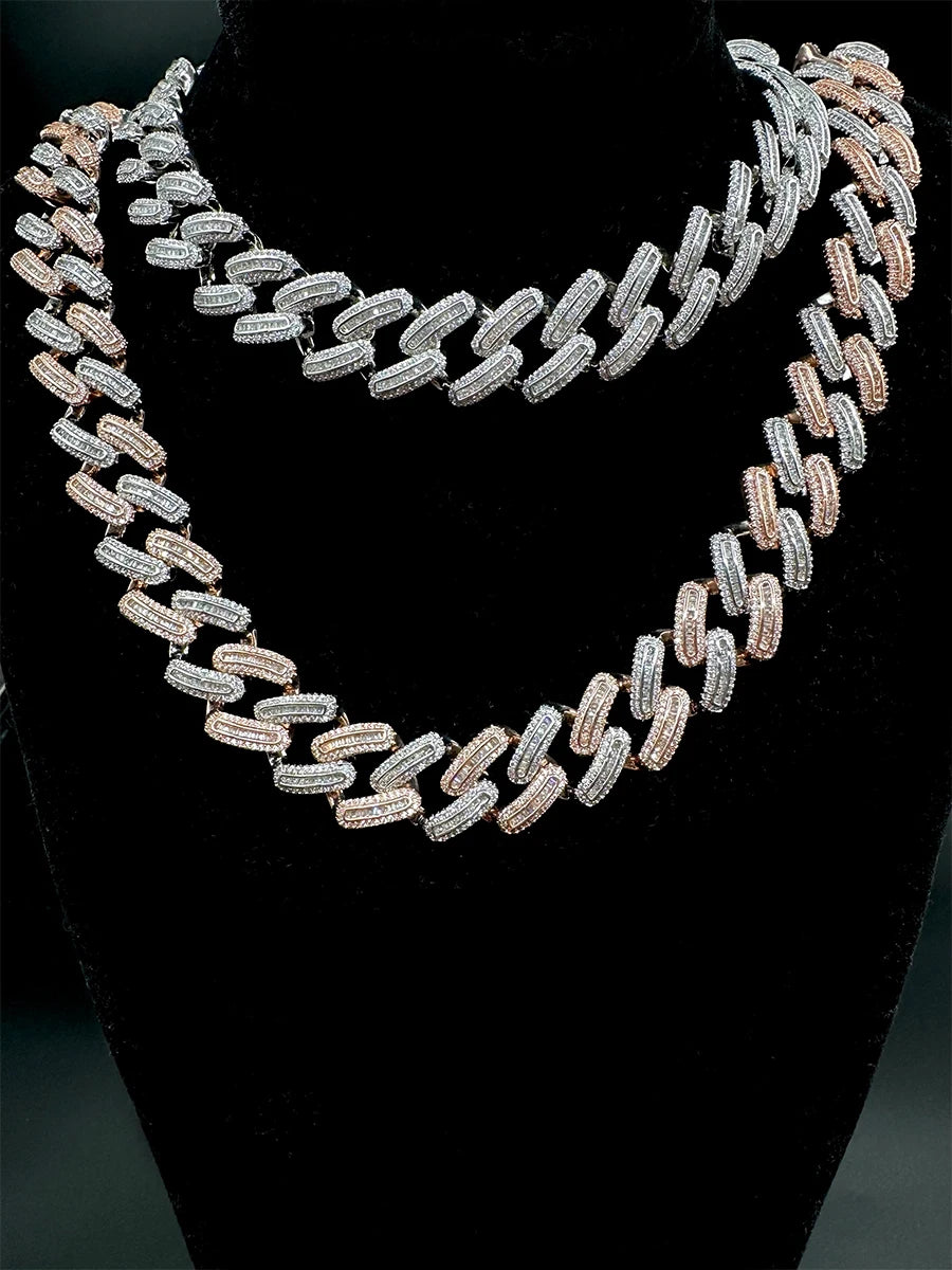 Aokaishen Baguette Miami Cuban Link Chain for Men Neckace Choker Real Gold Plated Hip Hop Fashion Jewelry