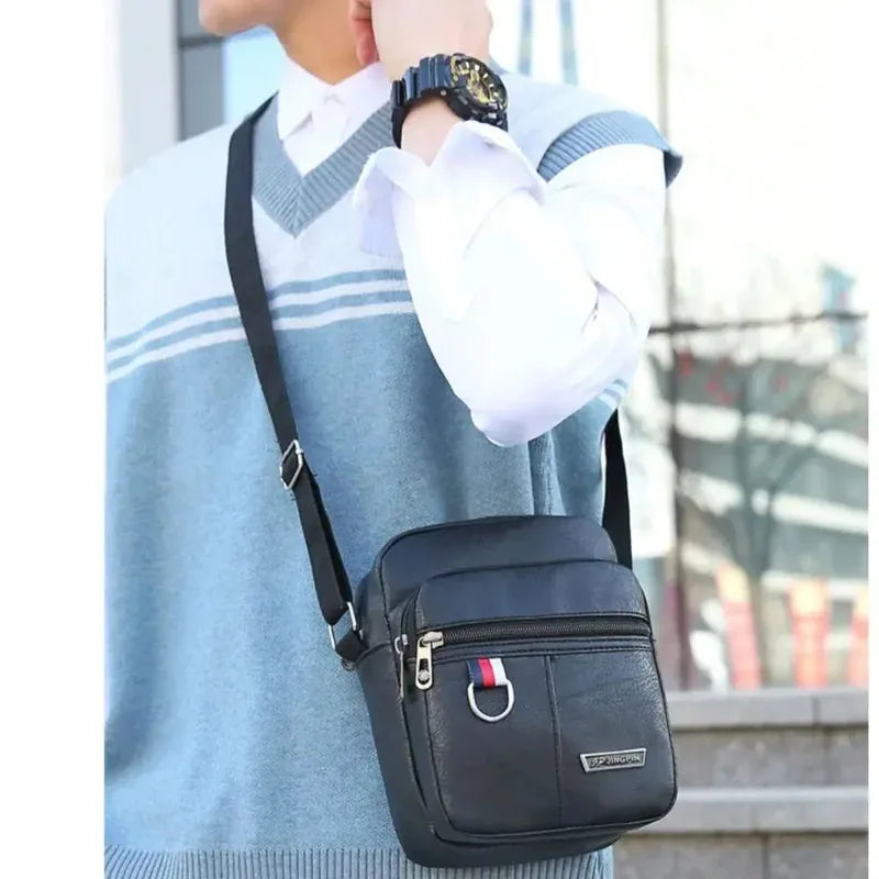 Men's High Quality PU Leather Shoulder Bag Large Capacity Chest Bag Fashion Casual Solid Color Crossbody Bag