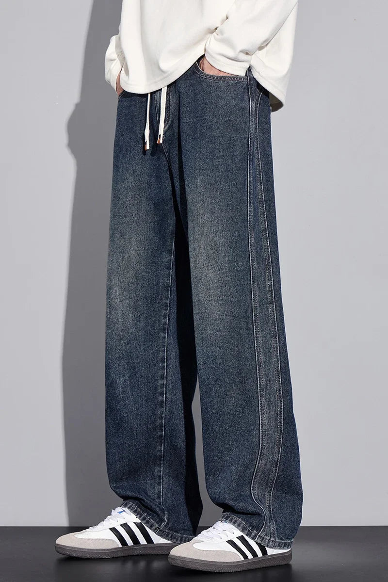 2025 Autumn/Winter New Youth Trendy Full Elastic Thickness Non Elastic Straight leg Jeans