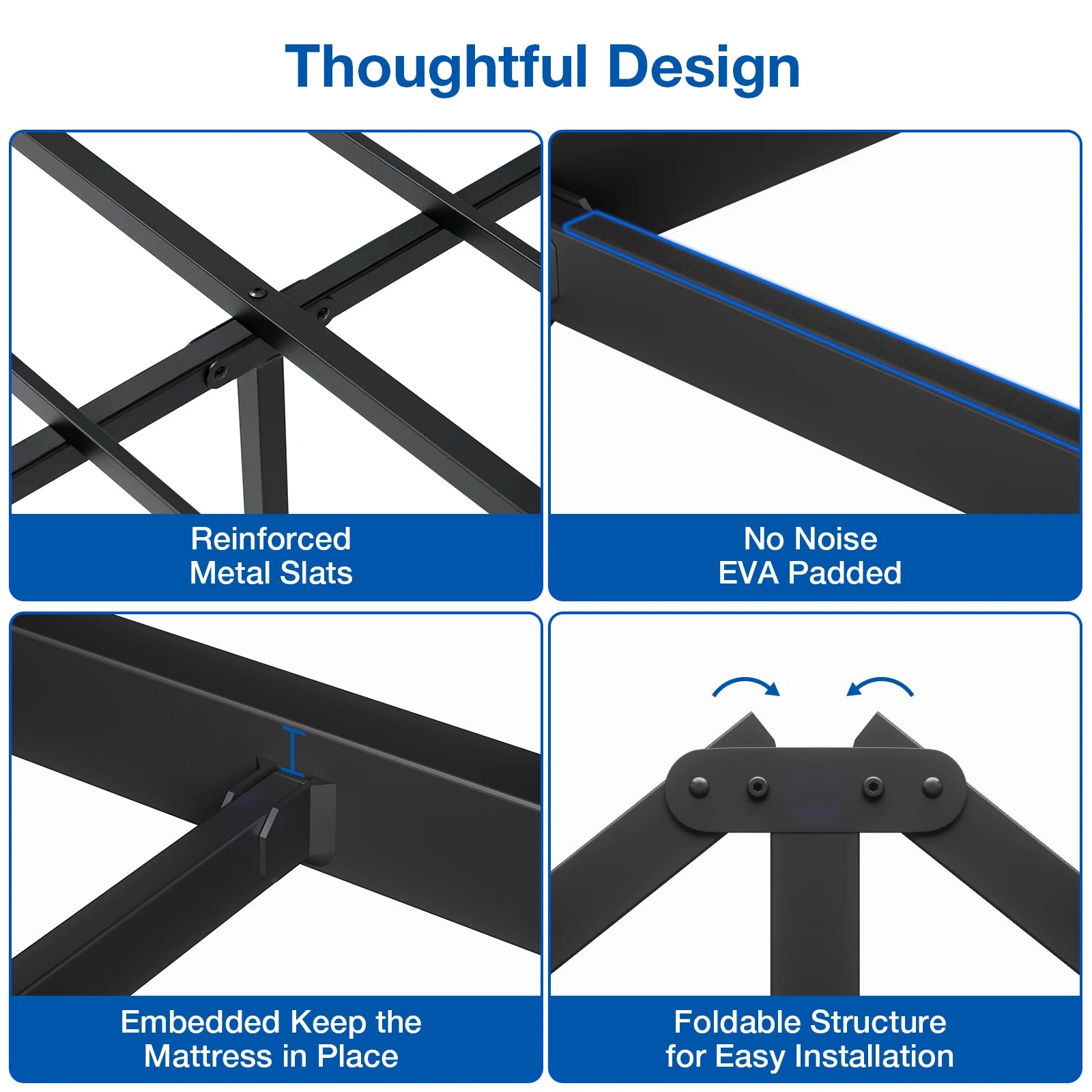 Twin/Full Bed Frame, Headboard Upholstered Bed Frame Platform, All Metal Slats Support Platform Bed Frame with Storage Space