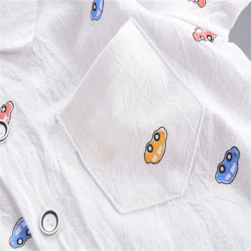 Spring and autumn toddler boy casual printing small V-neck shirt+loose jeans suit stylish and versatile.