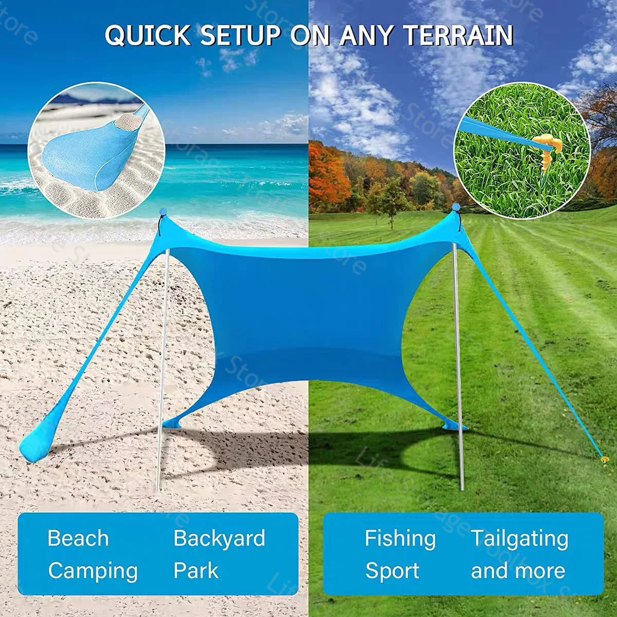 Camping Tent Windproof Pop Up Awning Outdoor Beach Sun Shade UV Ultralight Beach Canopy Tents for Camping Fishing Picnics