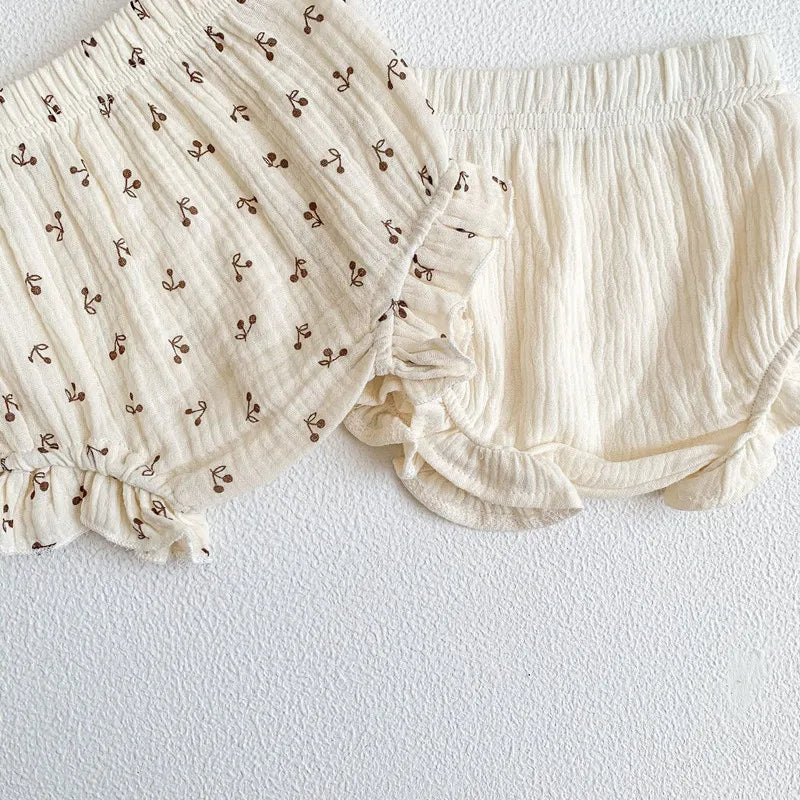 Baby Girls Clothes Sets Long Sleeve Outfits Newborn Muslin Cotton Shirt Tops+Shorts Suits Clothes 2PC 0-3T