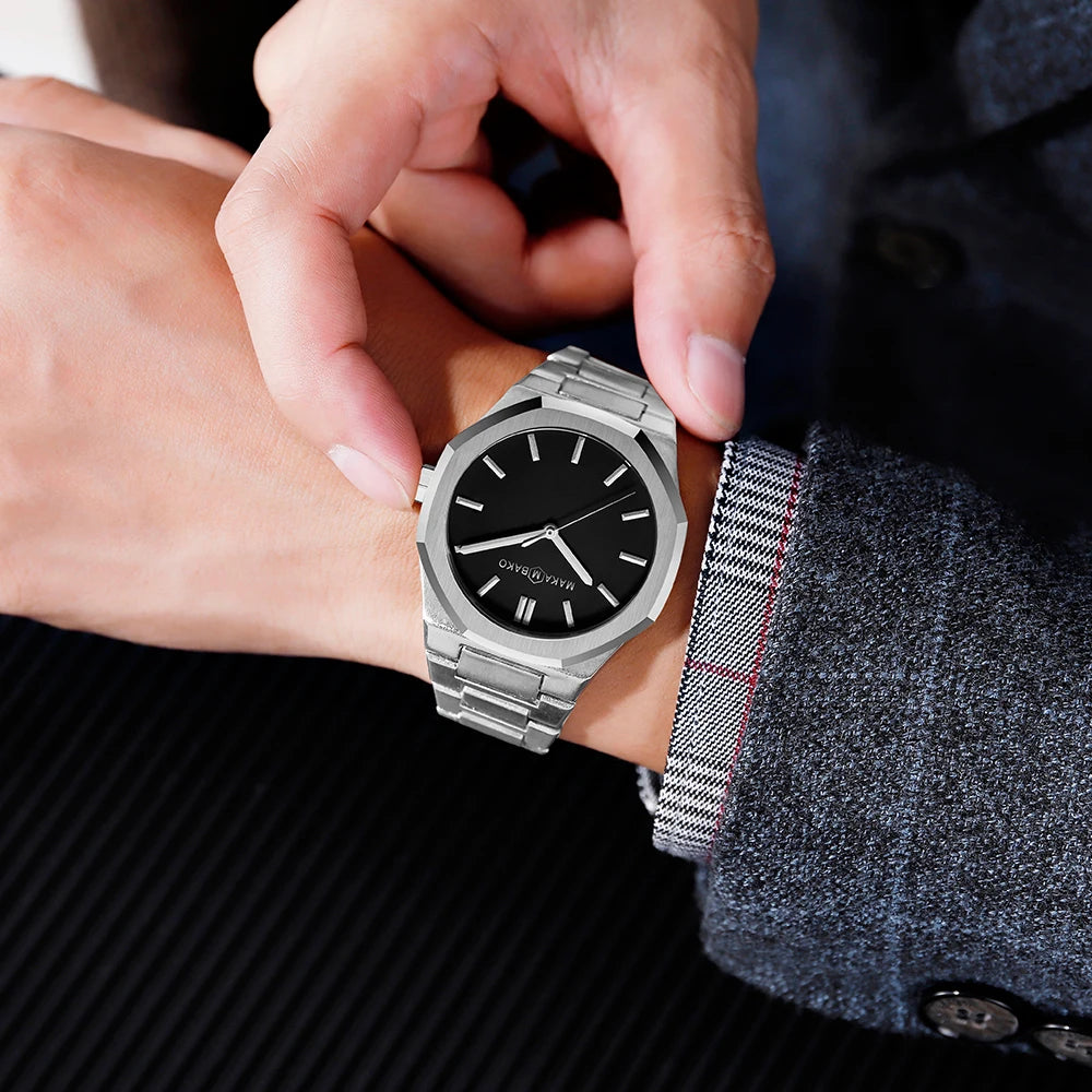 Black Mens Watch With Original Japanese MIYOTA 2035 Quartz Movement 40mm Business Style Stainless Steel 3Bar Watch for Men reloj