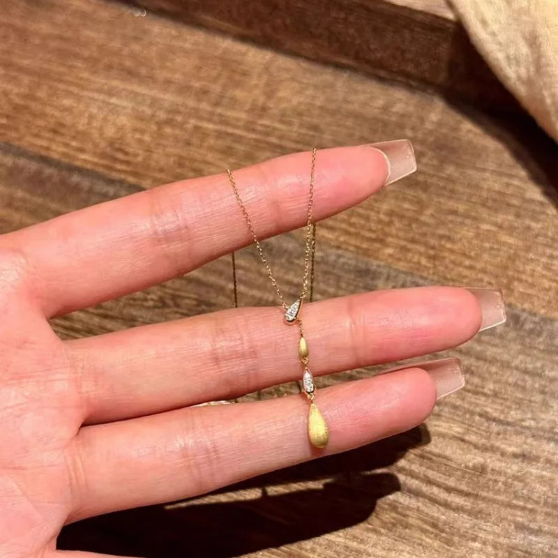 2025 New Style Zirconium Teardrop Brushed Necklace Medieval Tassel Gold Melon Seed Clavicle Necklace for Women