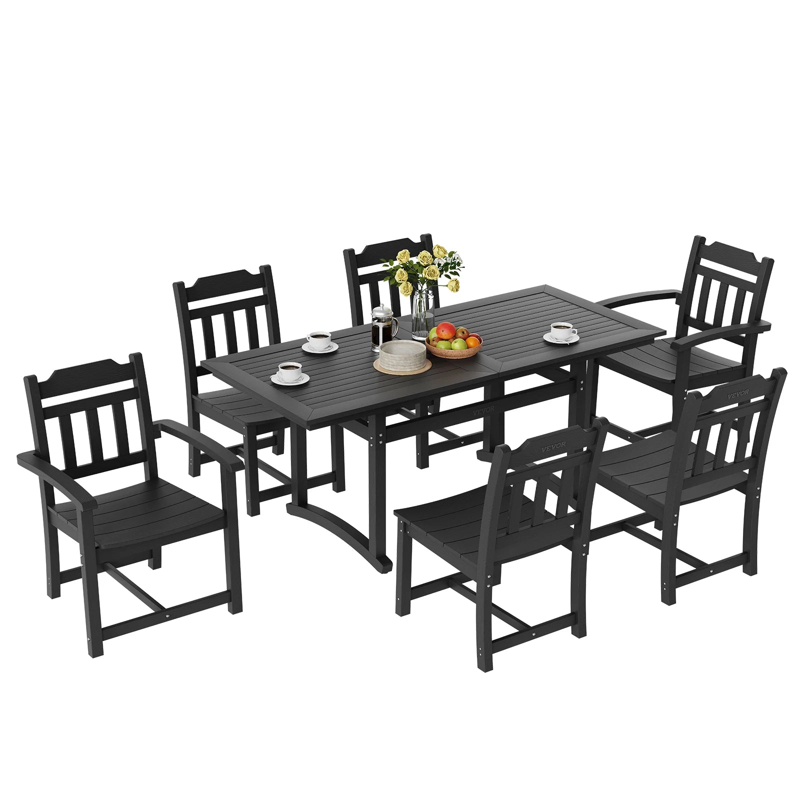 SucceBuy 7 Pieces Patio Dining Set, Outdoor Rectangle Furniture Table and Chairs Set, All Weather Garden Furniture Table Sets