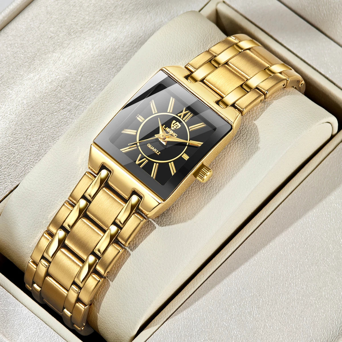 LIEBIG Luxury Golden Quartz Wristwatches For Female Girl Male Fashion 30m Waterproof Women Ladies Mens Watches Relogio Feminino