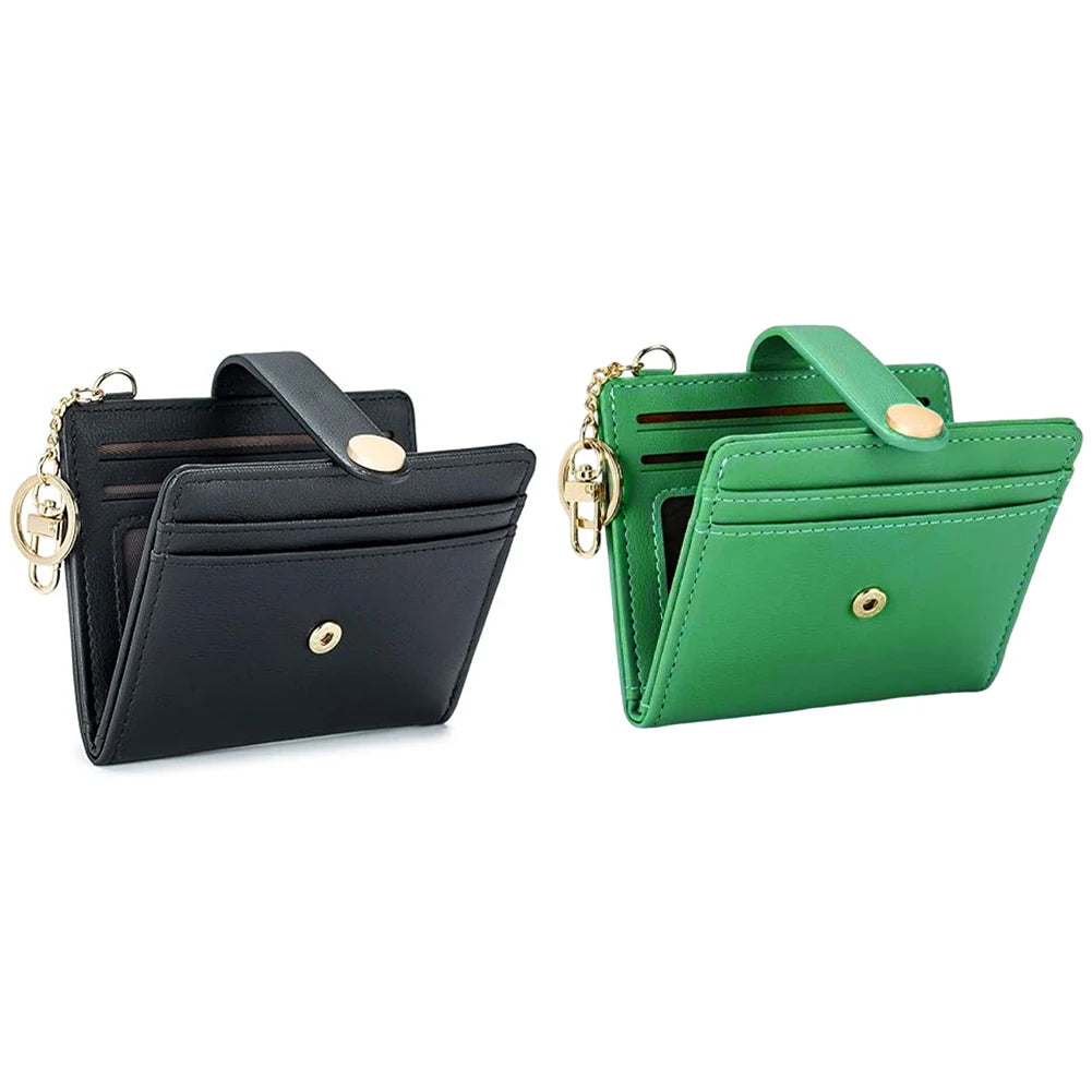 Women Retro Small Wallet with Keychain Double Fold Zipper Wallet PU Leather Vintage Coin Pocket Travel Shopping Wallet