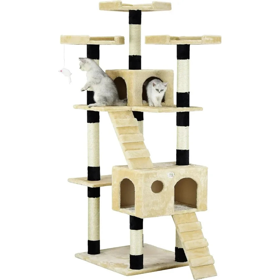 72 Tall Cat Tree Tower with Multiple Cat Condos for Indoor Cats Large Interactive Play Scratch Hide and Climb Activity Furnitur