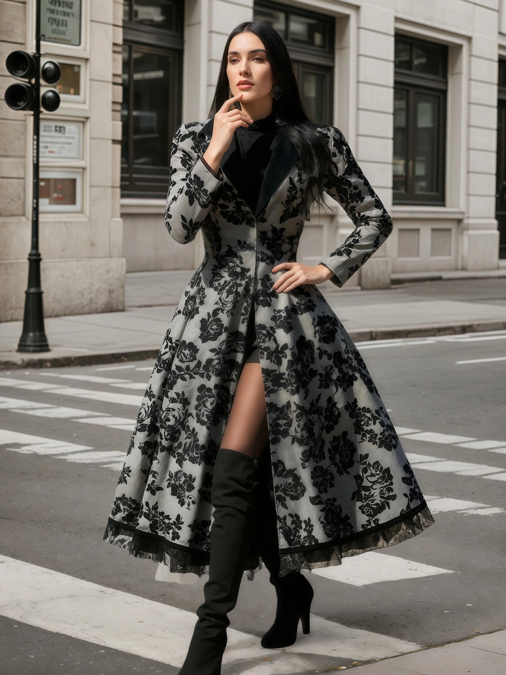 2025 new women's lace patchwork jacket plus size retro long windbreaker for women, casual street, autumn and winter styles