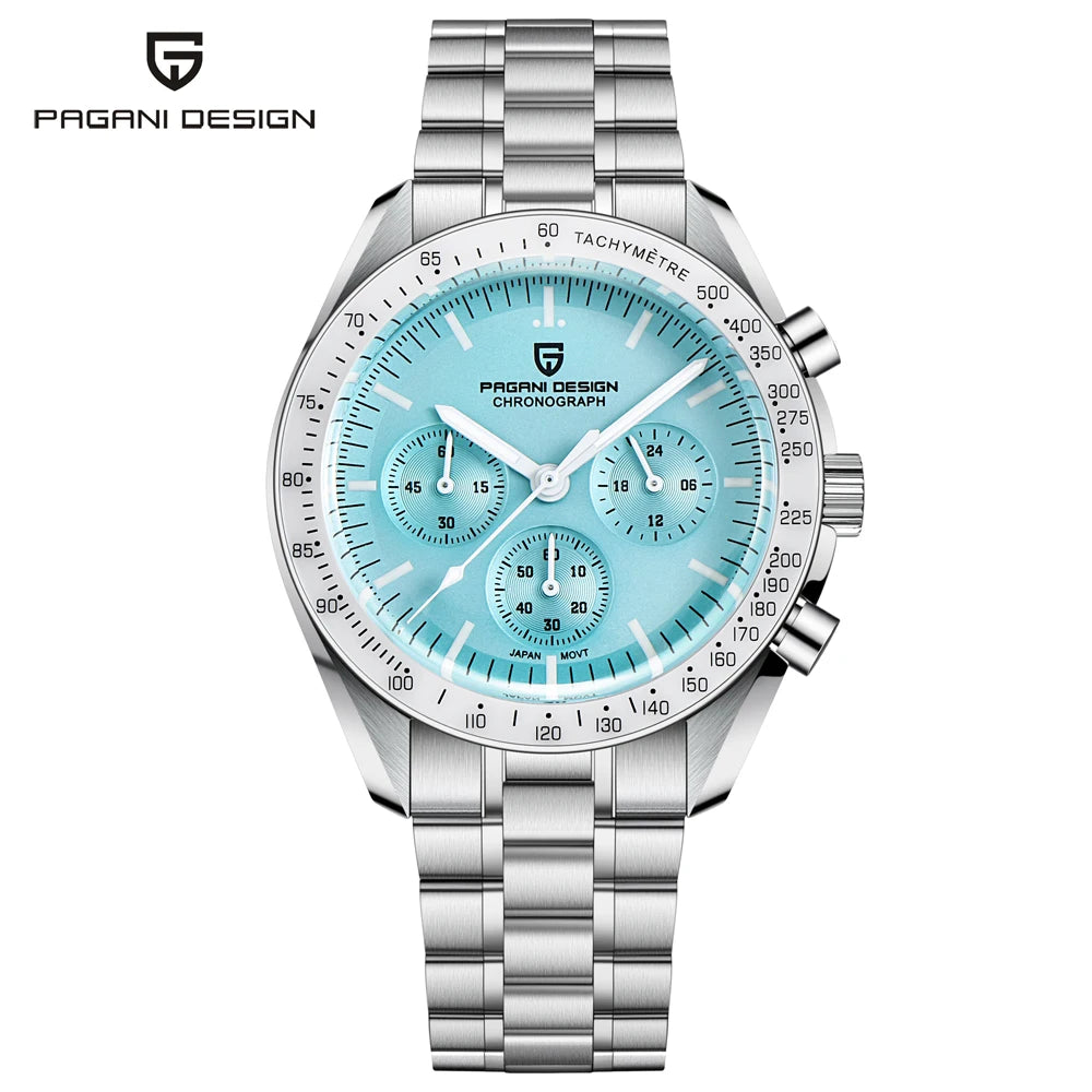 PAGANI DESIGN 2025 New Moon Watch Retro Luxury Quartz Watches For Men Stainless steel Luminous waterproof Sport Chronograph Man