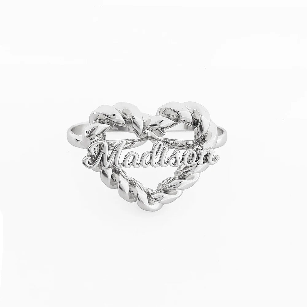 2025 Personalized Heart Shape Name Ring in Multiple Fonts| Twists Heart Name Ring | Custom Words Ring | Personalized Name Rings