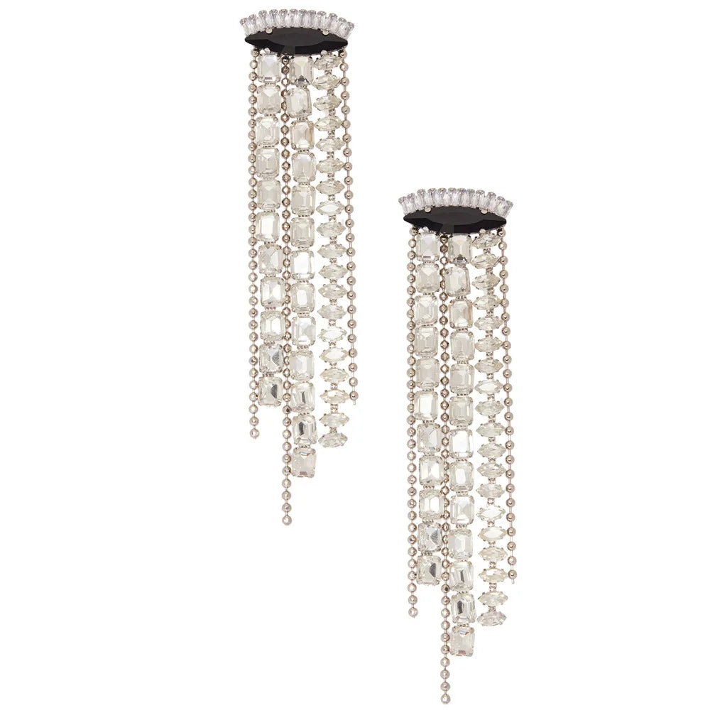 Stonefans Fashion Long Tassel Earrings Women Luxury Ear Accessoreis Exaggerated Geometric Rhinestone Dangle Earring Party Gift